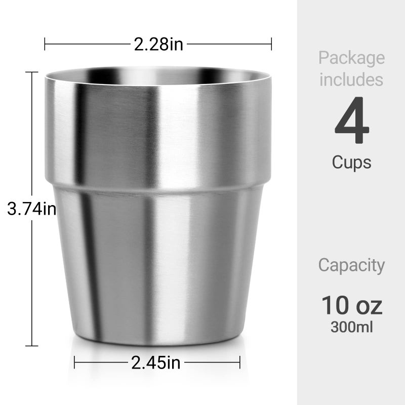 Beasea Stainless Steel Insulated Cup, 10 oz Stackable Stainless Steel Cups Set of 4, Small Metal Cup Double Wall Vacuum Insulated Drinking Cups Glasses for Home Restaurant Office Camping Party - Image 3